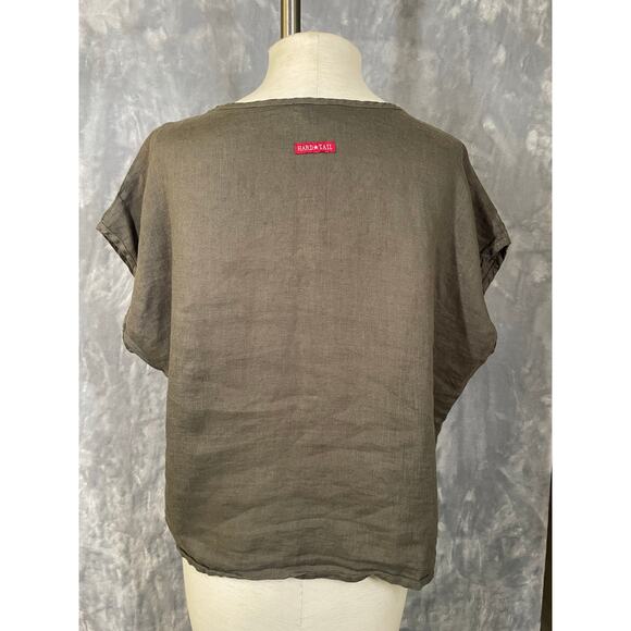 Hard Tail Forever boxy V-neck linen top green minimalist elevated basic S/M boho - Picture 13 of 13